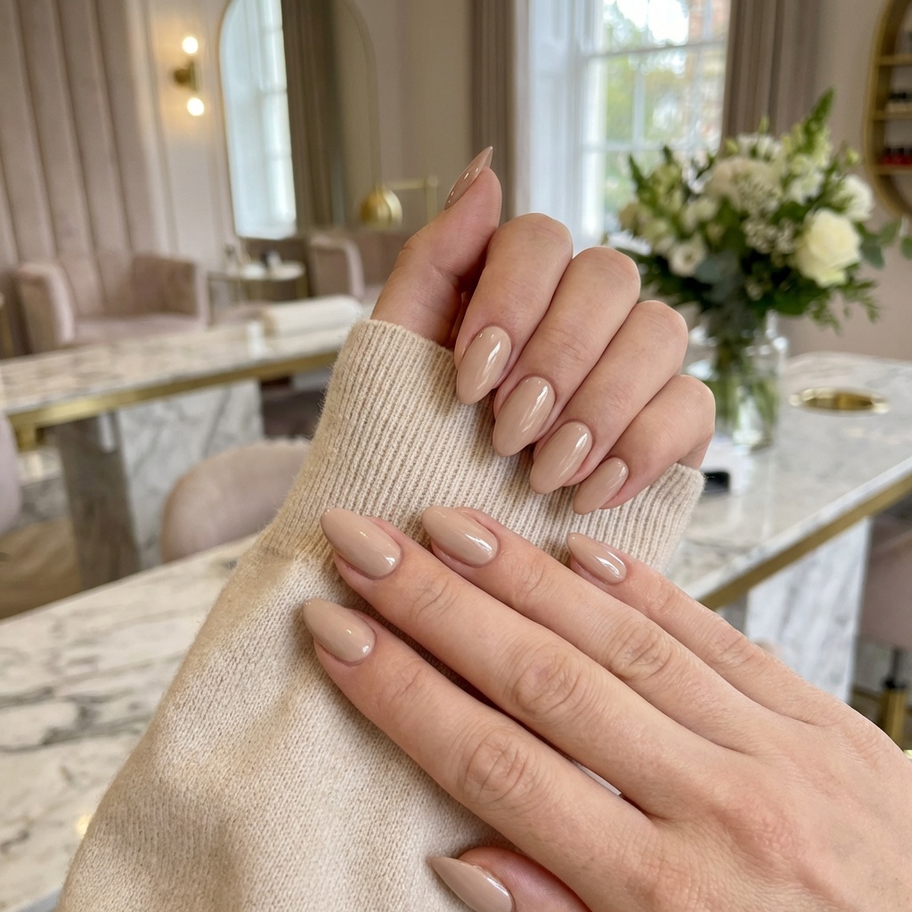 Нюдовый маникюр с деликатичным блеском